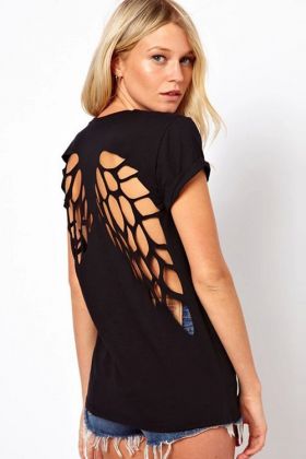 Black cut-out angelwings T-shirt